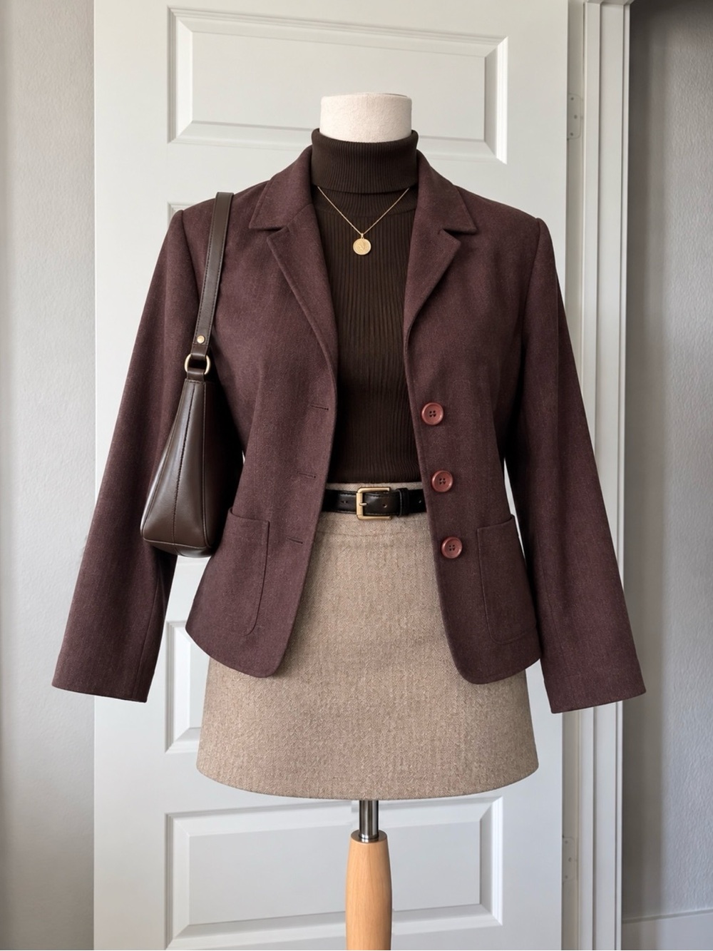 Vintage 90s Harvé Benard Linen Rayon Cropped Blazer Chocolate Brown